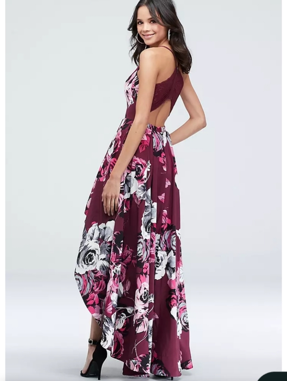 Xtraordinary Floral High-Low Formal Gown - Burgundy/Plum - Size 5